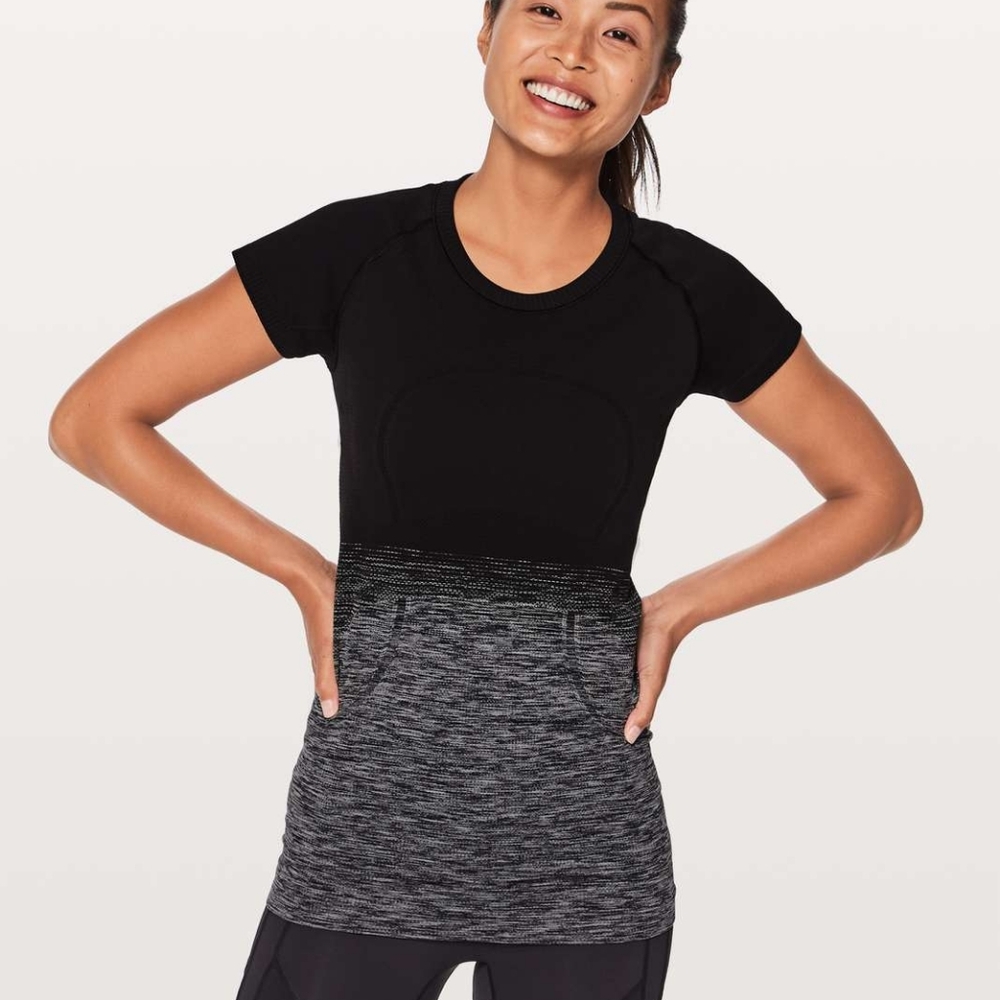 Lululemon Swiftly Tech Short Sleeve Crew Tee T-shirt Black Grey Ombre Size 6